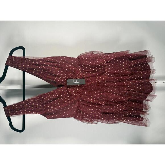NWT Lulus Forever Sparkling Burgundy Dotted Mesh Tiered Mini Dress Size M - Picture 3 of 9